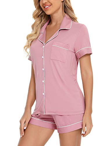 Image of Anjue Womens Pajamas Set Short Sleeve Sleepwear Button Down Nightwear Shorts Soft Pj Sets S-XXL