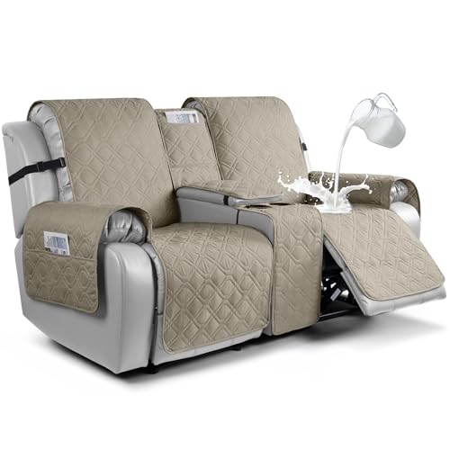 Image of VANSOFY Loveseat Recliner Cover with Console 100% Waterproof Sofa Slipcovers Non-Slip Reclining Couch Cover Split Sofa Covers Furniture Protector for Pets, Dogs(Khaki)