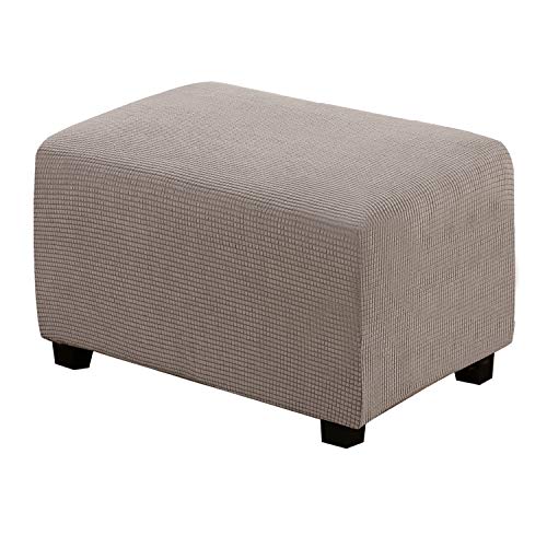 Image of H.VERSAILTEX Ottoman Cover Slipcover Rectangle Fit Length 29 inch-34 inch Footrest Sofa Slipcovers Stool Cover Footstool Protector Covers Feature Stretch Thick Soft Jacquard Fabric Removable Washable - Taupe