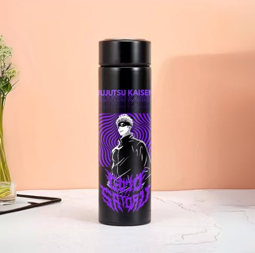 Image of Black Printed Stainless Steel Water Bottle 500ml | Theme Design | Thermos Flask for Hot & Cold Drinks | Leak Proof, Durable, Reusable Bottle for Office, School, Travel (Gojo Satoru Purple Wave Design)