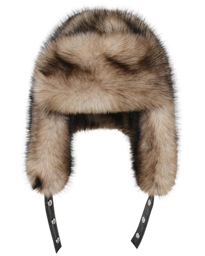 Peicees Fur Russian Hat Winter Trapper Hat with Ear Flap Khaki