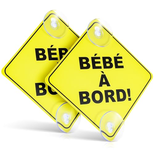 Lot de 2 Panneaux d'Avertissement Bébé à Bord pour Voiture - 12,5 cm - Autocollant de Sécurité avec Double Ventouses pour Fenêtre