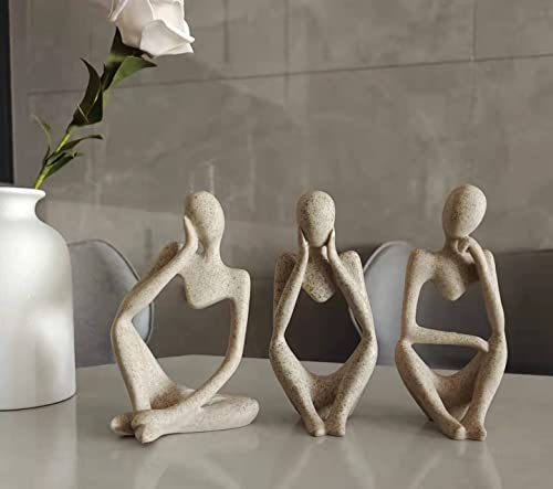 Home Bei Small Thinker Statue Sandstone Resin Abstract Character Sculptures Neutral Home Decor Collectible Figurines Modern Home Living Room Office Shelf Desktop Bookshelf Table Decoration Set Of 3 #TOP3