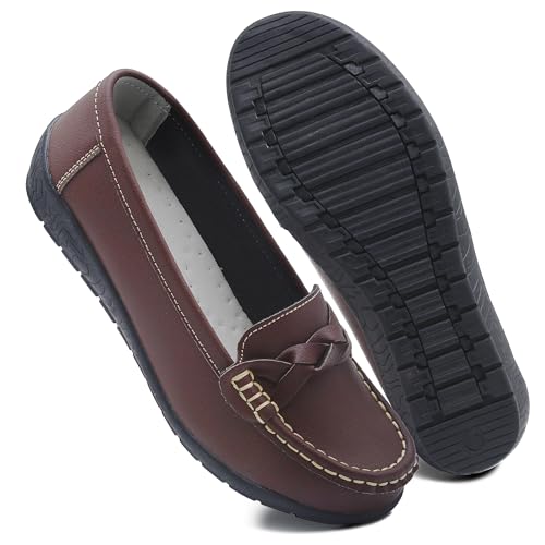 Image of Women Loafers Flexible Breathable Slip-On Comfortable Sole Low Wedge Loafers for Women Ladies Shoes for Walking