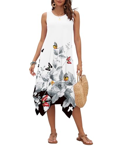 Image of AUSELILY Women's Summer Dresses Casual Sleeveless Midi Dress with Pockets | Crew neck tank dress with asymmetrical hem, ideal for beach, vacation, and daily wear