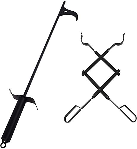 AJinTeby 36" Fire Pit Poker Outdoor Sticker and 26" Fireplace Tongs Log Claw Grabberfor Outdoor&Indoor Campfire -Black Steel