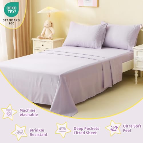 Image of Viviland 4 Pieces Girls Full Sheets Set Kids, Misty Purple Bed Sheets