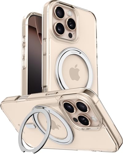 eller santé® Shiny Kickmag Back Cover Case for iPhone 16 Pro with Magnetic Ring Metal Kickstand Camera Screen Protector TPU Shockproof 10ft Drop Protection- Transparent