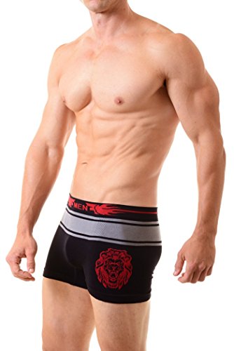 YELETE Fashion Mic Men's Basic Casual Seamless Boxer Briefs-Lion Flames Design
