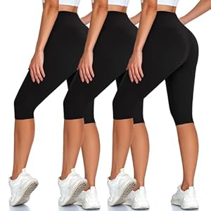 Hi Clasmix 3 Pack Women’s Knee Length Leggings-High Waisted Capri Pants Biker Shorts for Women Yoga Workout Shorts Summer