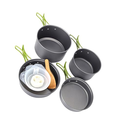 GRIRIW 1Set Camping Cookware Set Outdoor Cooker Kit for Picnic BBQ Non Stick Insulated Handle Lightweight Durable Cooking Pots Frying Pan for Camping