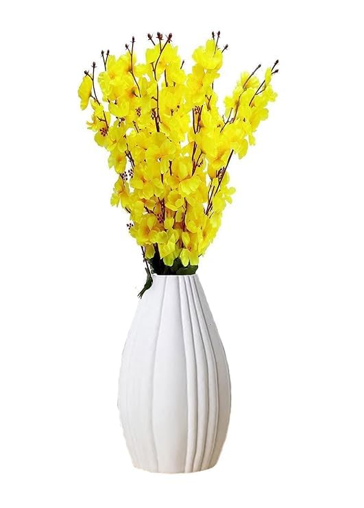 SURAKO COLLECTIONS Natural Looking Artificial Cherry Blossom Flower for Home Decor Office Living Room | Fake Flower for Hall Balcony Indoor/Outdoor Decoration Without Vase (Yellow) (Pack of 1)