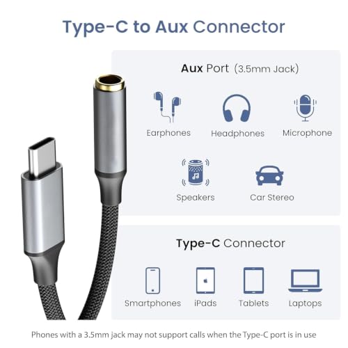 Image of Type C to 3.5mm Audio Jack Connector /Adapter with DAC Compatible for iPhone 17 /16 /15 Series /Samsung /OnePlus /Google /Nothing /Motorola & Other Phones -Headphones Converter, Warranty