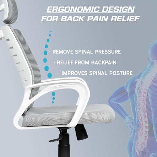 Image of MRC Boom Mesh Ergonomic Desk Office Chair with 3 Years Warranty & DIY Assembly,Tilting Mechanism, Comfortable Seat and Revolving Nylon Base Ideal for Work from Home & Study (Grey & White, High Back)