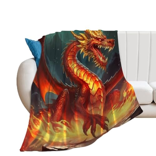 Throw Blanket Soft Cozy Bed Blanket Dragon King in Fire Flannel Blanket 50x60 Inches Breathable Blanket for Couch Lightweight Blankets Anti-Static Throw Blanket for Sofa Camping