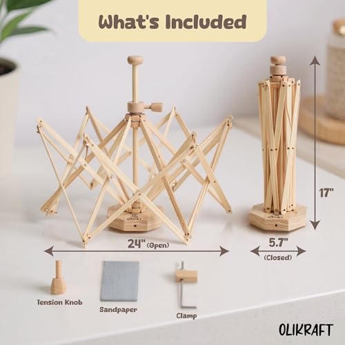 Image of Olikraft Wooden Yarn Swift | Lightweight Reverse Yarn Umbrella Swifts | Ball Swift | Skein Winder | No Clamp Required (Patented)