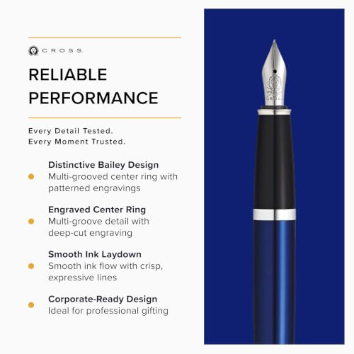 Image of Cross Bailey Blue Refillable Fountain Pen - Medium Point, Black Ink, Presented in a Premium Gift Box