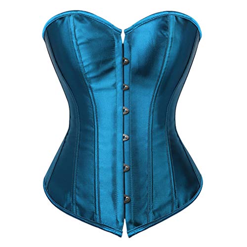 frawirshau Bustier Corset Top Plus Size Sexy Lingerie Satin Overbust Corsets for Women Waist Cincher Teal Blue M