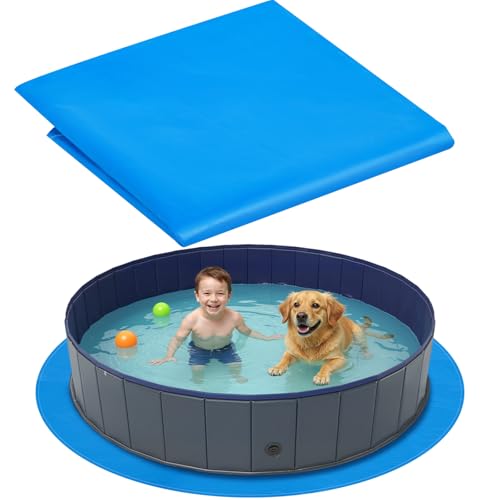 Nuanchu 67 Inch Foldable Dog Pet Bath Pool Pad for Above Ground Pool, 5.5 ft Round Liner Thickened Mat Tarp for Protecting Dog Bath Tub and Bottom and Cover to Prevent Punctures