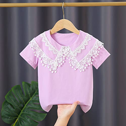 Image of Toddler Girl Lace Embroidery Blouse Short Sleeve Cotton Doll Collar Tops School Uniform Shirt