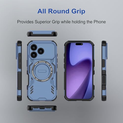 Image of amazon basics Back Case Cover for Oppo F33 Pro 5G | Magnetic Case with Built-in Metal Ring | Supports MagSafe Charger, Wallet & Car Mount | Shockproof Hybrid PC + TPU | Blue