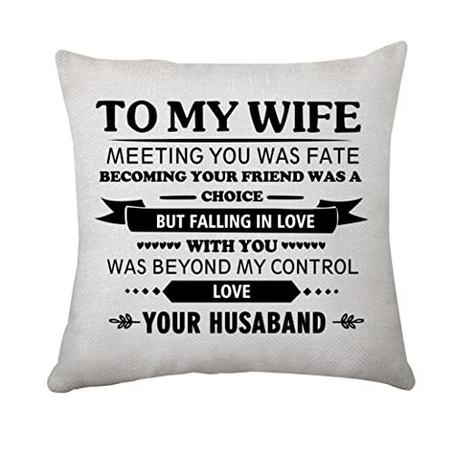 Housse de coussin « To My Wife » - Cadeau de Noël pour femme - Pour anniversaire, Saint-Valentin - Inscription « Meeting You Was Fate Falling In Love With You (épouse de maris) Cover