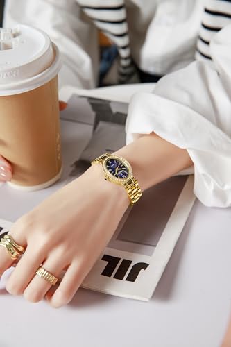 Image of London Fog Queenhithe Collection Watch for Women with Oval Textured Dial, Crystal Studded Bezel, Blue Crown Accent, Quartz Movement and Stainless Steel Strap - LFW20003