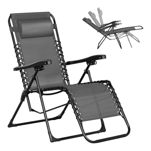 eSituro Sonnenliege, Liegestuhl klappbar, Gartenliege mit verstellbarer Rückenlehne, Relaxliege 150 kg, Strandstuhl, Liegesessel, Klappsessel, Grau