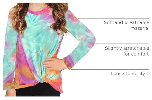 Image of Ecokauer Girls Casual Tunic Tops Knot Front Long Sleeve Loose Soft Blouse T-Shirt Size 4-13