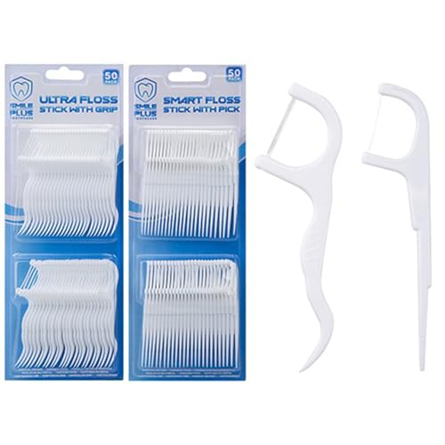 Ultra Lot de 50 bâtonnets de fil dentaire avec cure-dents antidérapant – Designs assortis, nettoyage et confort inégalés – Parfait pour un usage quotidien et les voyages