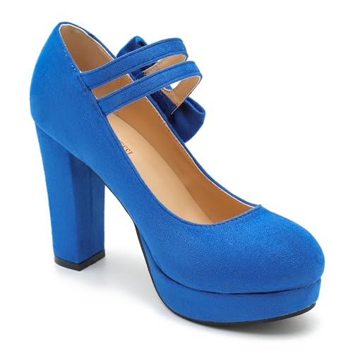 Image of MAIERNISI JESSI Women's Platform Mary Jane Pumps with Bow, 3.94 Inch Block Heel Dress Shoes