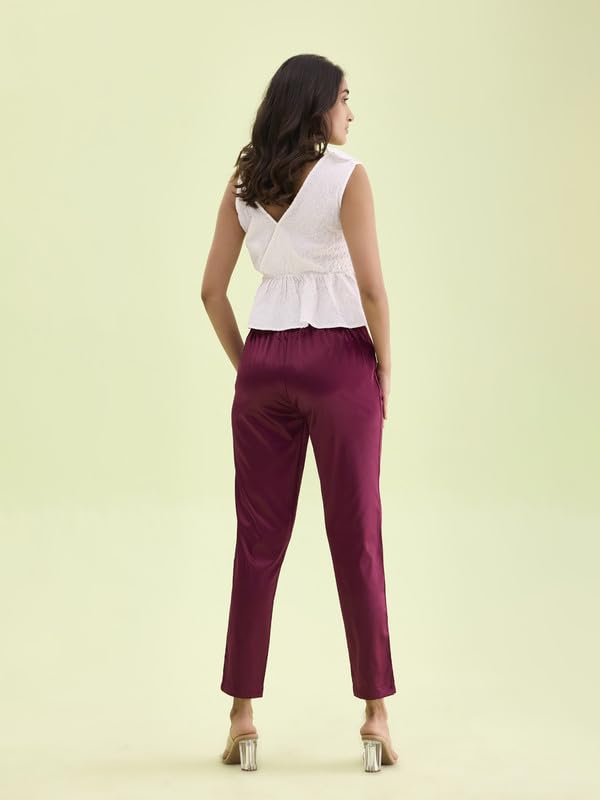 Image of GO COLORS Women Mid Rise Polyester Shiny Pant