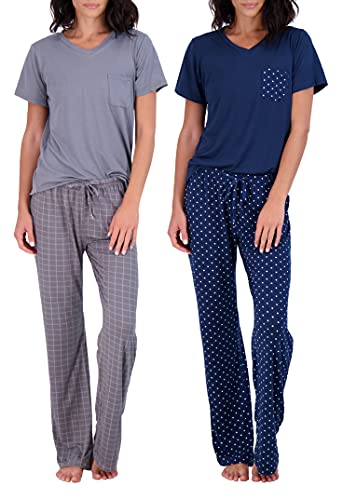 2 Pack: Womenâ€™s Pajama Sets Ladies Short Sleeve V-Neck Tops Pants Bottoms Bamboo Pijama Mujer comfy Soft PJ fashion Sleepwear Lightweight Fall Clothing Silky Sleep Lounge Night Wear,Set 6-XXL