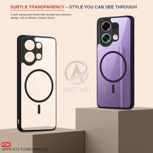 Image of AESTMO Oppo K13 Turbo /Turbo Pro 5G 5G Back Cover | 360 Protection | Crystal Clear Hard Back Transparent | Compatible with MagSafe Accessories (PC+TPU, Black Bumper)