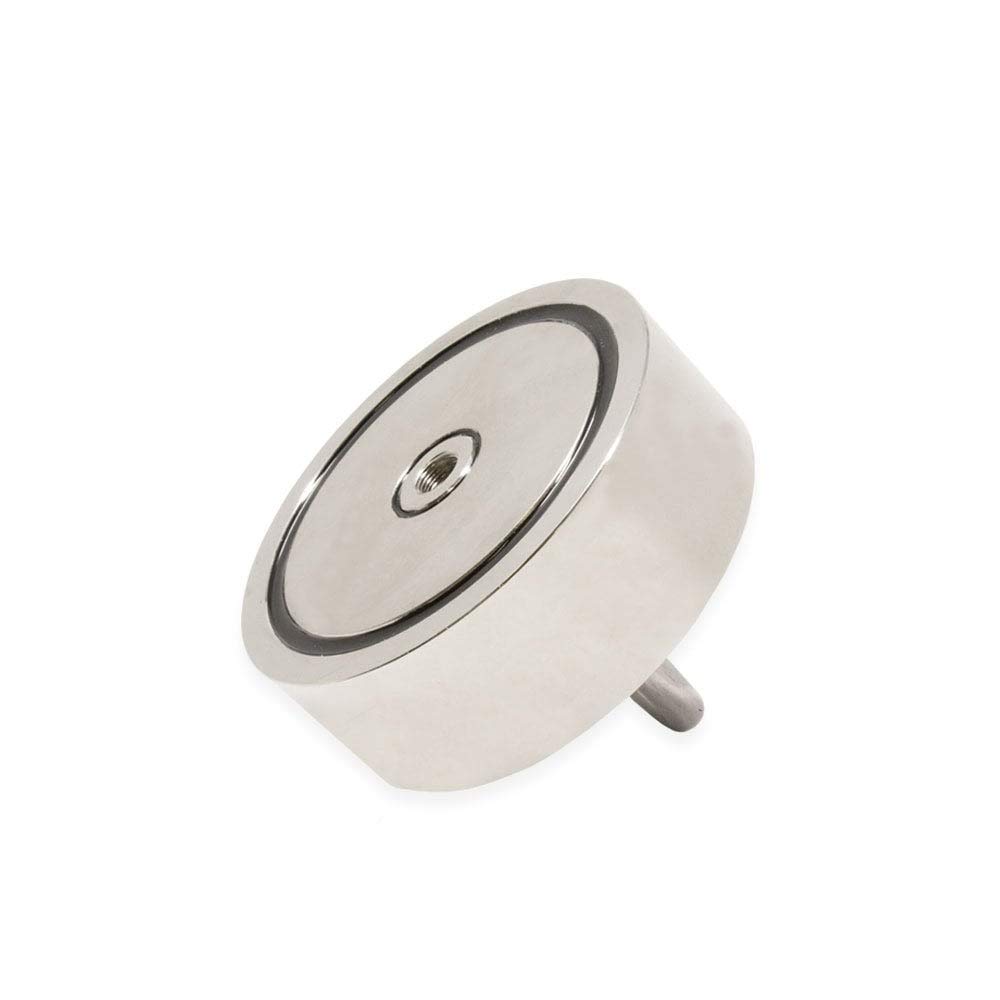 N42 Pot Neodimio Pot Magnet Con 1X M12 E 1X M10 Eyebolt Per Pesca A Magnete, Recupero E Caccia Al Tesoro - 116mm Dia x 32mm - 400kg