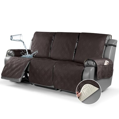 Image of TAOCOCO 100% Waterproof Recliner Sofa Cover, Non Slip Split Couch Covers for Reclining Couches with Elastic Straps, Washable Reclining Sofa Cover Furniture Protector for Kids Pets(3 Seater, Mocha)
