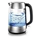 Arendo – Hervidor de agua de cristal y acero inoxidable con iluminación LED interior, nuevo modelo de acero inoxidable arriba abajo, filtro de cal integrado, apagado automático