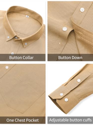 GIANZEN Mens Brown Yellow Dress Shirt Long Sleeve Oxford Shirts for Men Men's Button Down Casual Clothing Brown Yellow Size XXXL — view 6