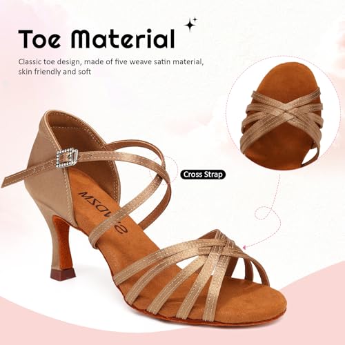 SWDZM Women's Satin Latin Dance Shoes Ballroom Salsa Waltz Performance Practice Dancing Shoes3
