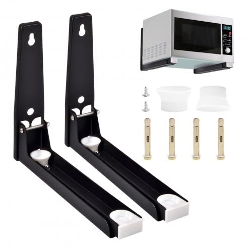 1 ペア 電子レンジスタンド 電子レンジブラケット マイクロ波スタンドブラック オーブン棚 壁用電子レンジホルダー 電子レンジ棚スタンド ステンレス鋼 伸縮式電子レンジ 最大高さ40cmまで対応、最大荷重45kg/99.2ポンド