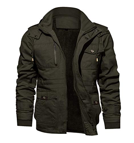 Image of TACVASEN Men's Jacket-Casual Winter Cotton Military Jacket Standard Length Thicken Hooded Cargo Coat