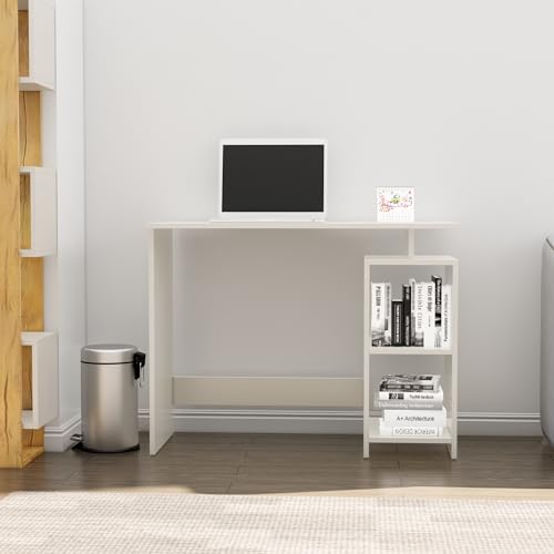 Image of Bniture Wooden Study Table for Home | Engineered Wood Laptop Study Table with Book Shelf | Multi Purpose Office Desk for Laptop, Computer, Writing & Study | Workstation for Home & Office, Frosty White