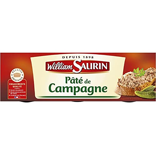 Pack 3 Délices: Pâté de Campagne William Saurin - Recette Traditionnelle Emblématique - Savourez l'Authenticité Artisanale - 3x234g - Le Lot De 4