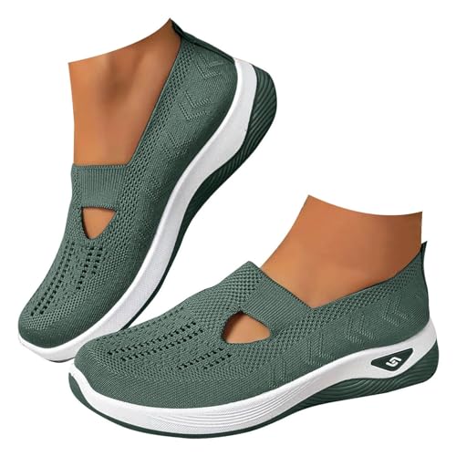 Women's Woven Orthopedic Walking Shoes Comfortable Wide Width Toe Box Slip on Arch Support Sports Shoe for Plantar Fasciitis Soft Soled Anti-Skid Tennis Sneakers