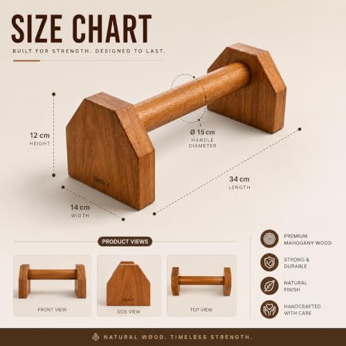 YATTA-X Mahogany Wooden Parallettes 34x12 cm 1.84 kg - Image 3