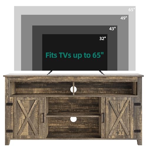 DWVO TV Stands for Living Room, Farmhouse Entertainment Center for 65 Inch TV, Rustic TV Console with Storage and Barn Door, Console Table Media Television Stands, 59 Inches, Light Rustic Oak