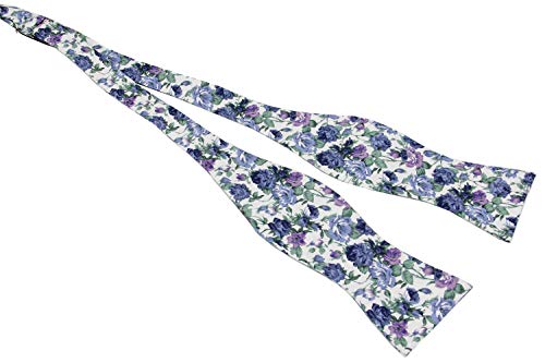 Mens Floral Self Tie Bowties - 100% Cotton Butterfly Bow Ties - Wedding - Gift (Dusty Blue With Orchid And Turquoise) #TOP1