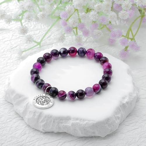 PARTNER St. Michael Archangel Medal Gifts for Women Guardian Angel Medallion Amethyst Bracelet Catholic Saint Michael Jewelry Enemy of Satan Religious Gifts3