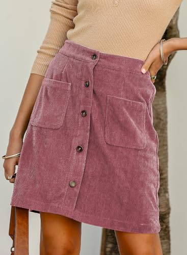 Happy Sailed Womens Corduroy Skirts Fall Winter High Waisted Button Down A-line Short Mini Skirt with Pockets2