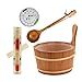 Produktbild HAF® Saunakübel Set Thermo Espe 4 Liter mit Einsatz, 40cm Saunakelle Komu-Holz, Sanduhr und Klimamesser | Feuchtigkeitsresistenter Aufgusseimer | Hochwertiges Sauna Zubehör | Qualität: Made in Germany